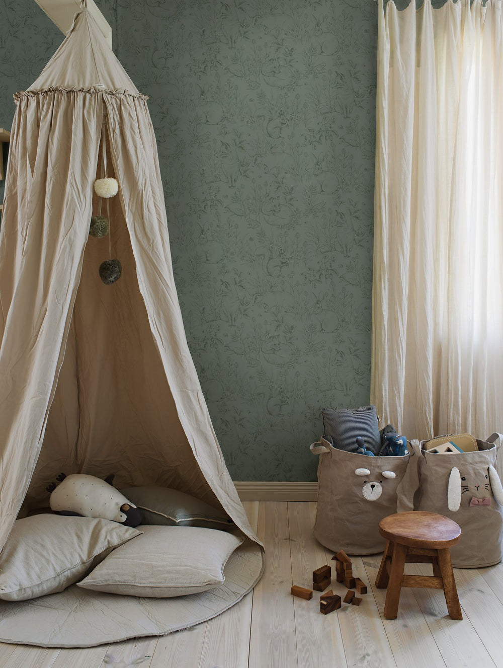 Wallpaper Forest Friends Green