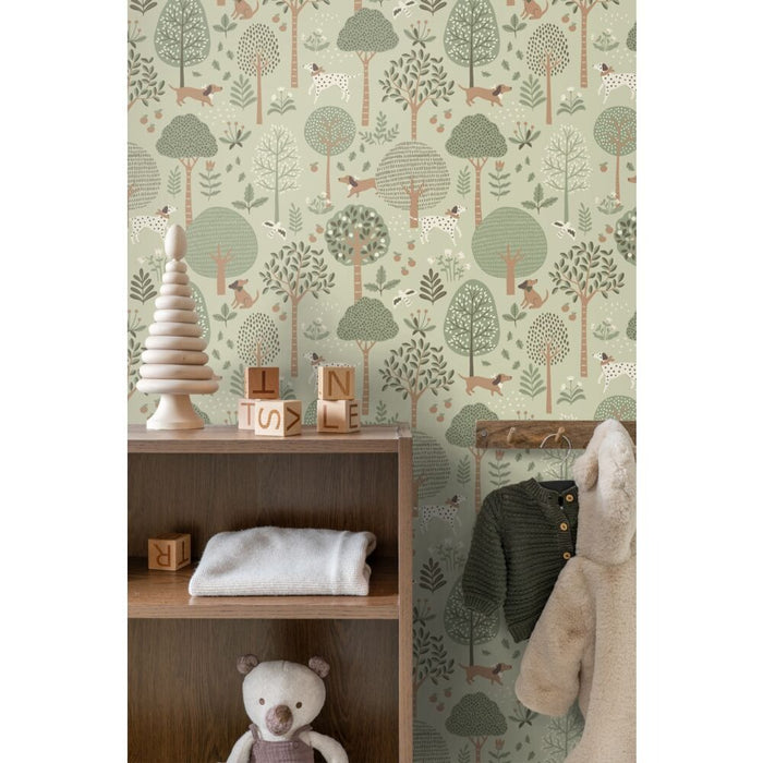 Wallpaper infantil perritos verde