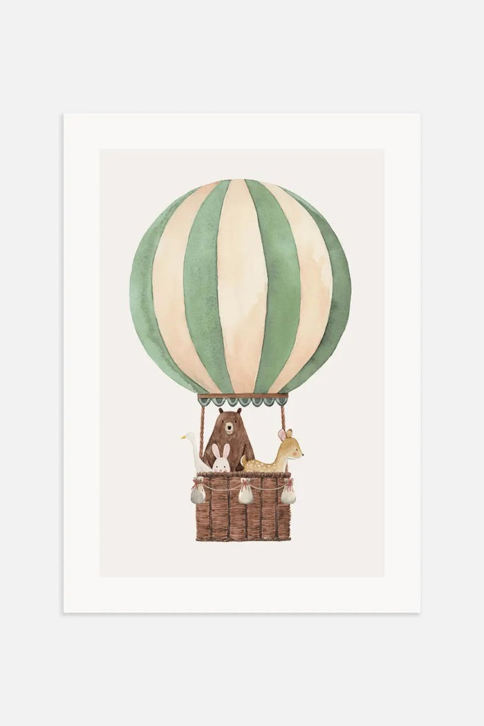 Poster Ballon Ride - Bear / Green de Decoindigo