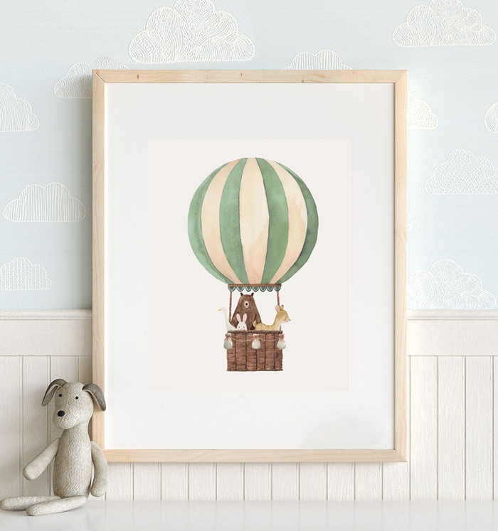 Poster Ballon Ride - Bear / Green de Decoindigo