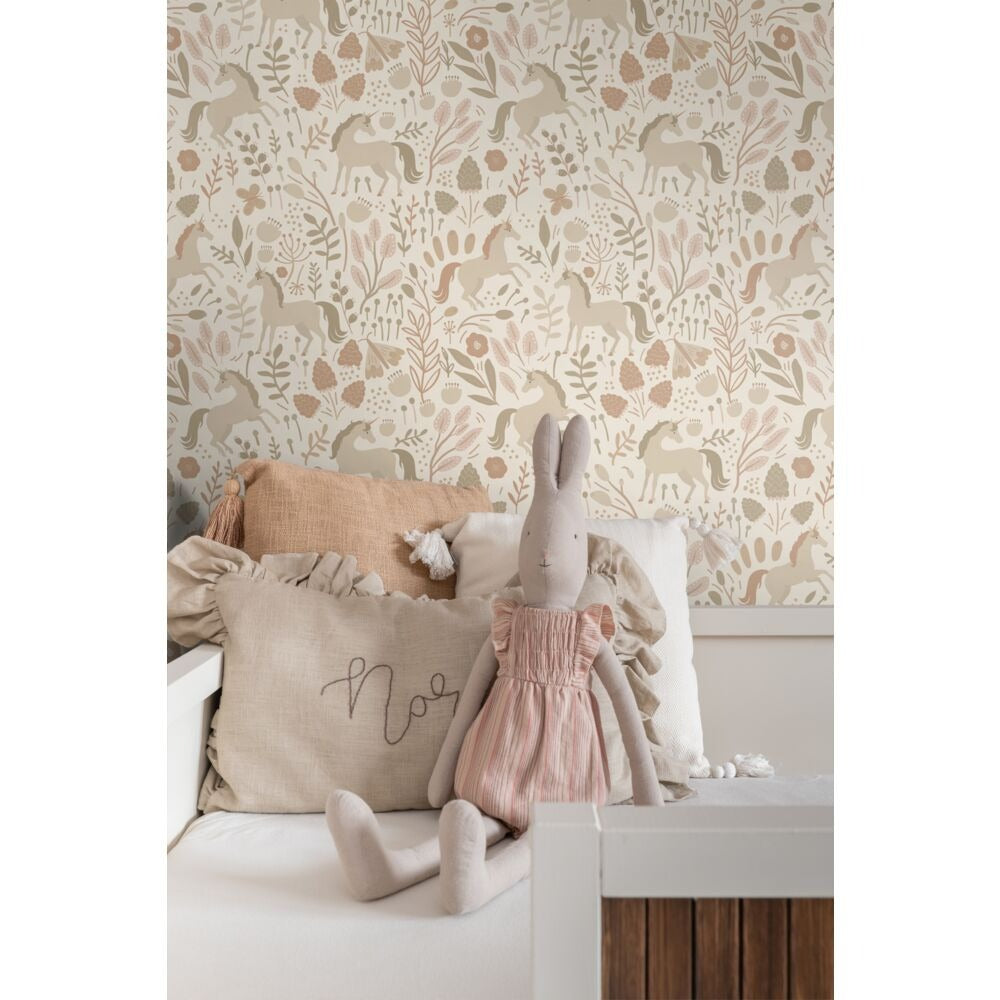 Wallpaper infantil Unicornios Beige y Terracota