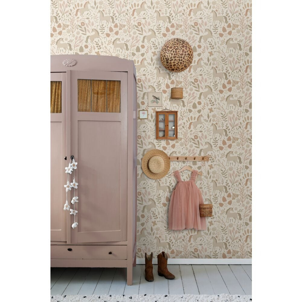 Wallpaper infantil Unicornios Beige y Terracota