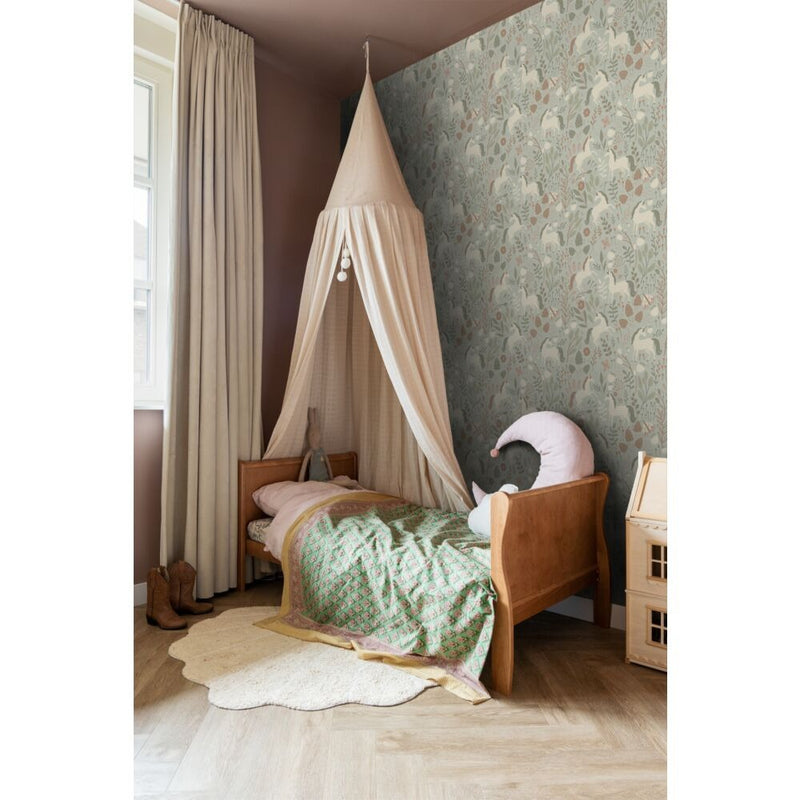 Wallpaper infantil Unicornios Verde grisáceo